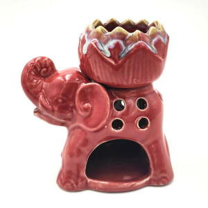Lámpara de aceite perfumado de cerámica para velas de té Elefante Loto Rosa
