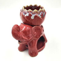 Lampada per olio profumato in ceramica per tea light Elefante Lotus Rosa