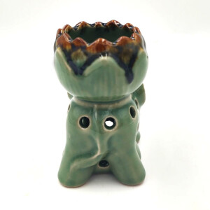 Lampada per olio profumato in ceramica per tea light Elefante Lotus Verde
