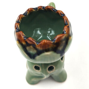 Lamp for scented oil made of ceramic for tea light Elephant Lotus Green
