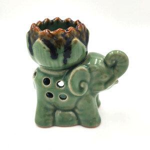 Lámpara de aceite perfumado de cerámica para velas de té Elefante Loto Verde