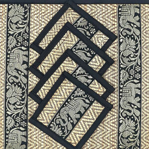 Thai Tabla Set Posavasos Lugar Set 8 Piezas Bast con Elefante Patrón Negro