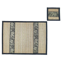 Thai Tabla Set Posavasos Lugar Set 8 Piezas Bast con Elefante Patrón Negro
