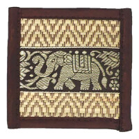 Thai Table Set Coasters Place Set 8 Piece Bast with Elephant Pattern Brown