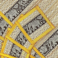 Thai Table Set Coasters Place Set 8 Piece Bast with Elephant Pattern Gold