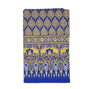 Sarong en tissu thaïlandais - Siam Éléphants Premium Bleu