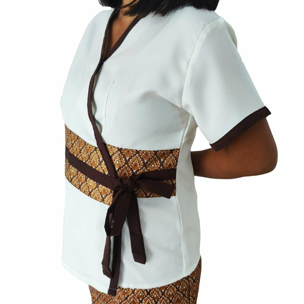 blouse / chemise crème-blanc marron avec motif thaïlandais