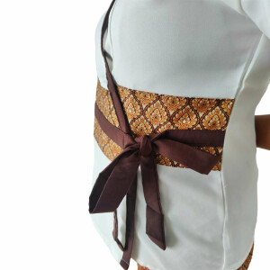 Blouse / Shirt cream-white brown with Thai pattern