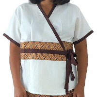 Blouse / Shirt cream-white brown with Thai pattern