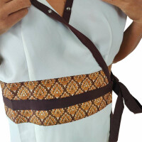 Blouse / Shirt cream-white brown with Thai pattern