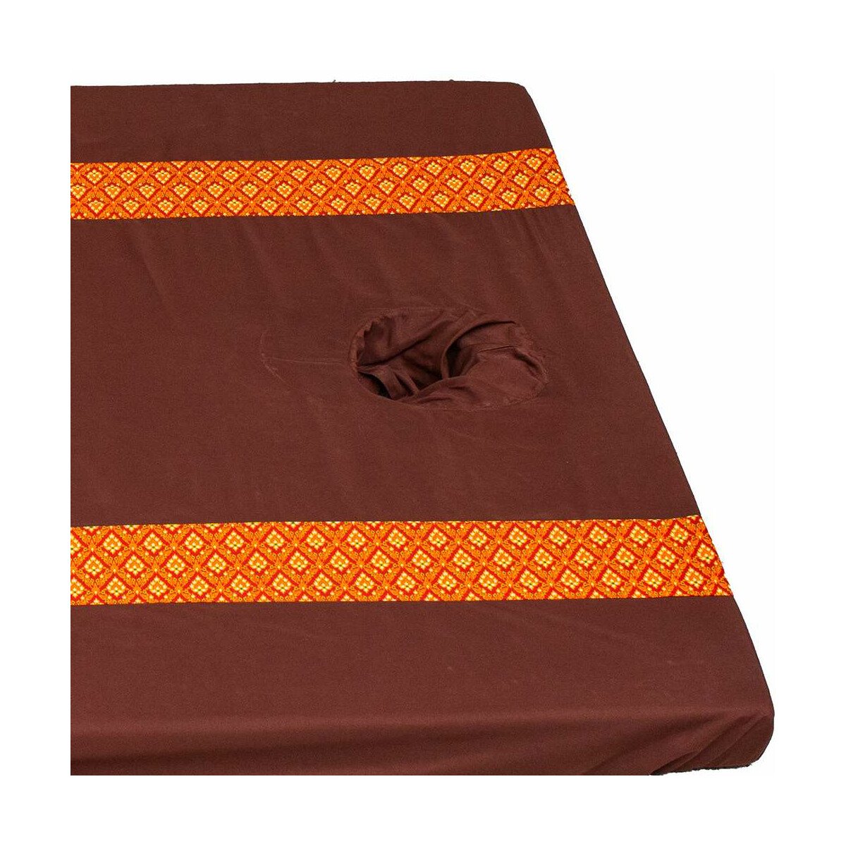 Fitted Bed Sheet Thai Sarong Brown with Face Hole