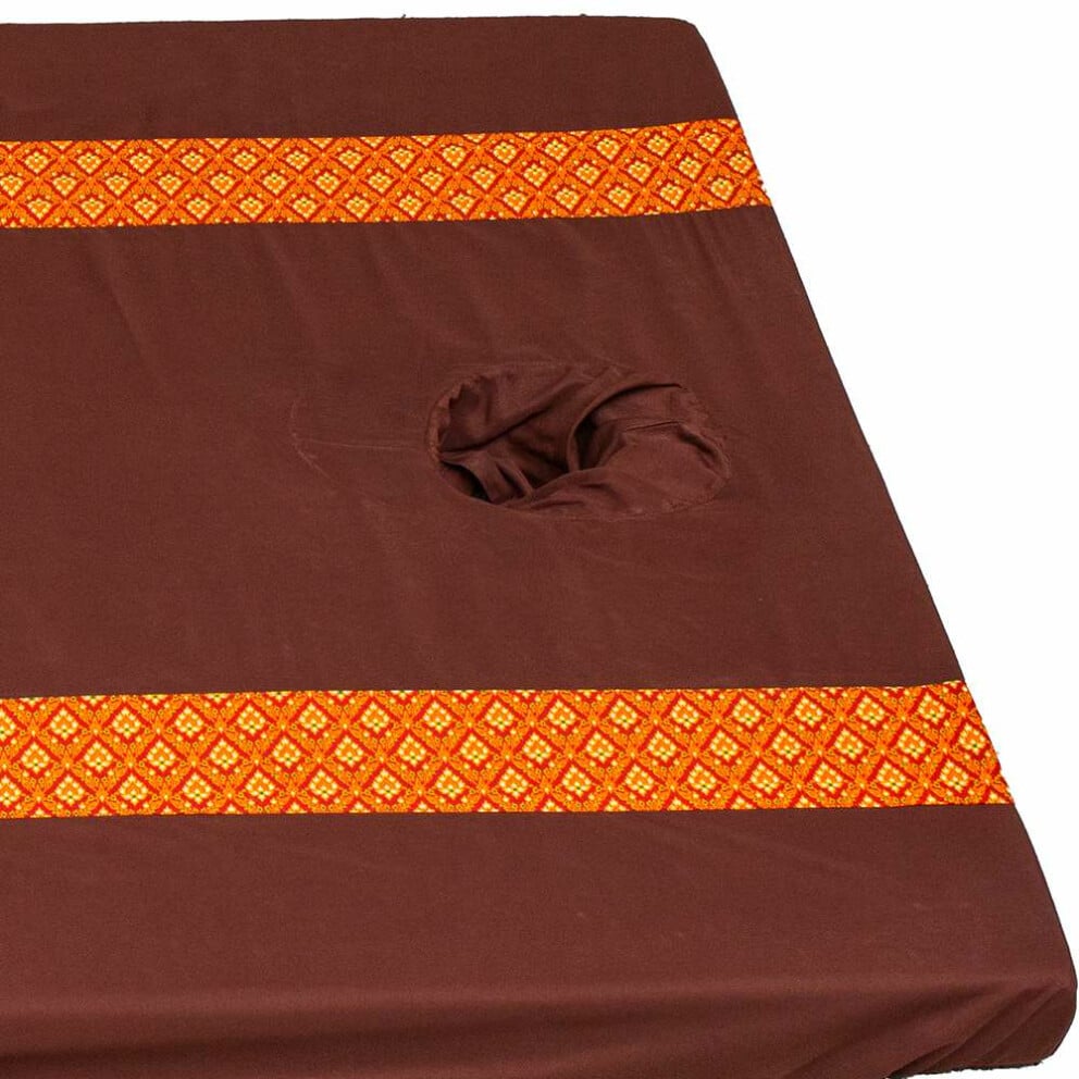 Lenzuolo trapuntato Sarong thailandese marrone con foro per il viso