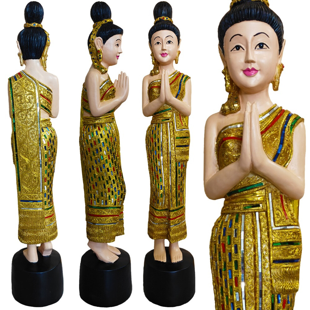 タイのサワディー　挨拶フィギュア　手彫り Sawadee Lady – Authentic Thai Welcome Figurine & Decor