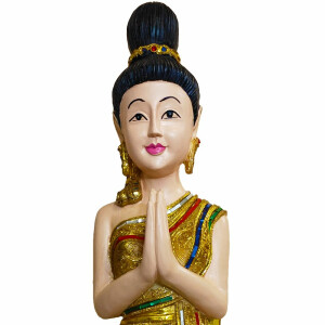 Sawadee Lady – Figurine d’Accueil Thaï avec Geste Wai 88cm or