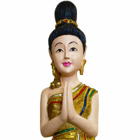 Sawadee Lady – Figurine d’Accueil Thaï avec Geste Wai 88cm or