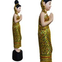 Sawadee Lady – Figurine d’Accueil Thaï avec Geste Wai 88cm or