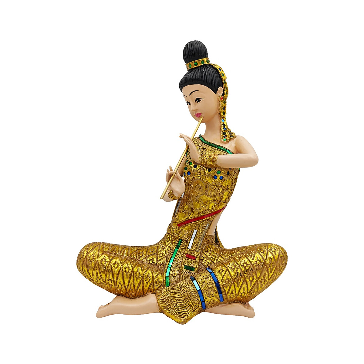 Thai Sawasdee Lady statua figura doro seduta con flauto