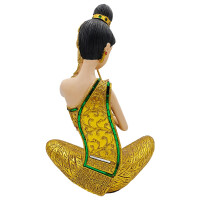 Thai Sawasdee Lady Statue Figur gold sitzend mit Flöte