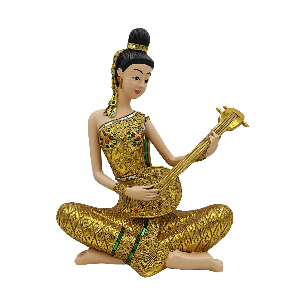 Thai Sawasdee Lady statua figura oro seduta con Phin