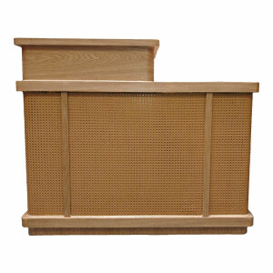 Rezeption Theke aus Holz mit Rattangeflecht