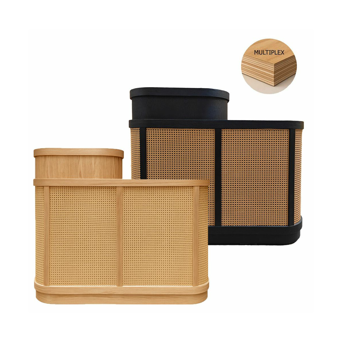 Bancone reception in legno e rattan - Larghezza 120 - 160 cm