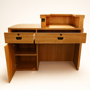 Comptoir daccueil en bois et rotin - Largeur 120 - 160 cm