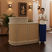 Comptoir daccueil en bois et rotin - Largeur 120 - 160 cm