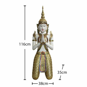 Statue Thaïlandaise Theppanom – Gardien de Temple Agenouillé en Bois (Ange Gardien Teppanom)