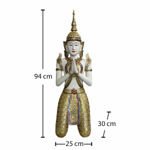 Statue Thaïlandaise Theppanom – Gardien de Temple Agenouillé en Bois (Ange Gardien Teppanom)