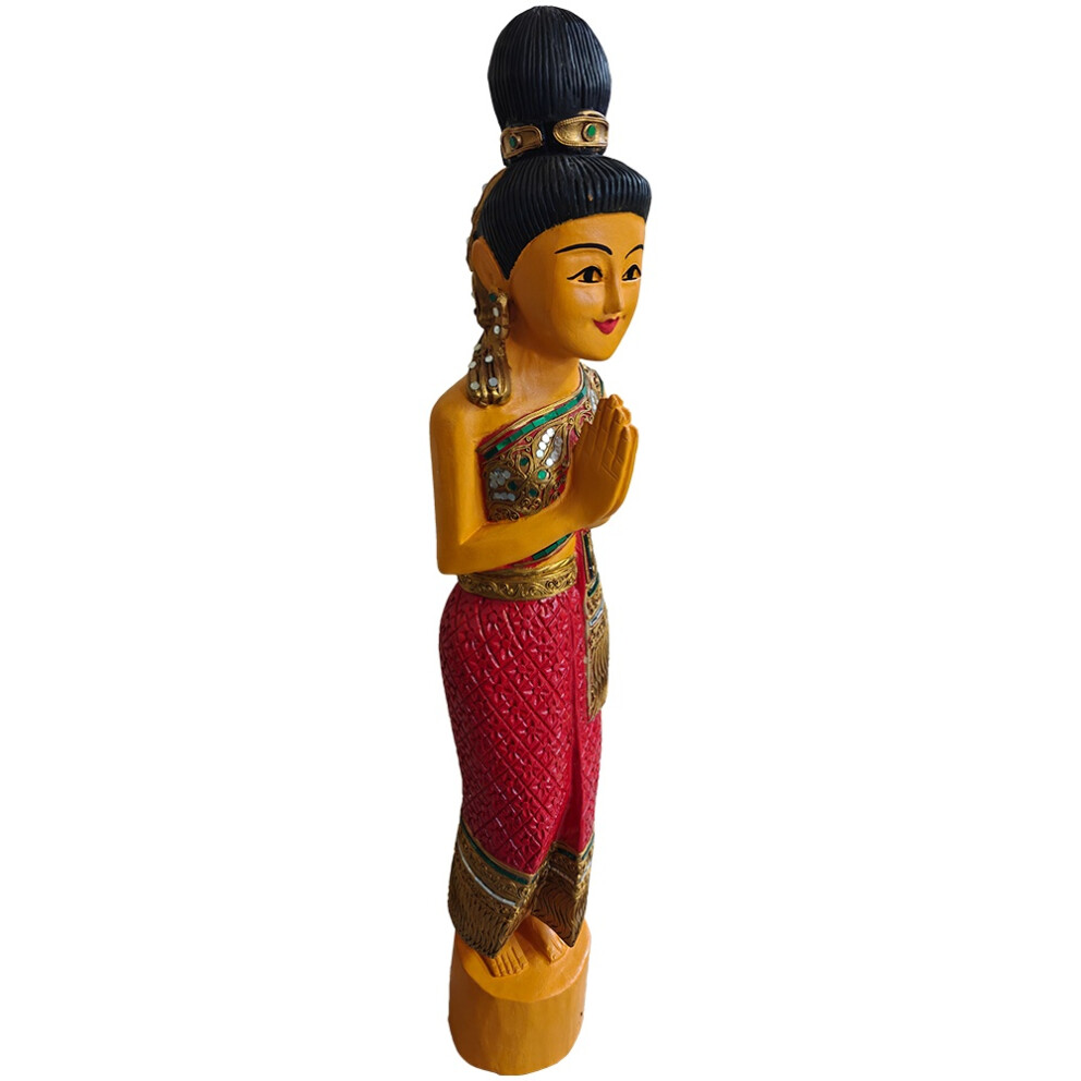 タイのサワディー　挨拶フィギュア　手彫り Original Thai Sawasdee Lady Statue – Hand-Carved in Chiang Mai