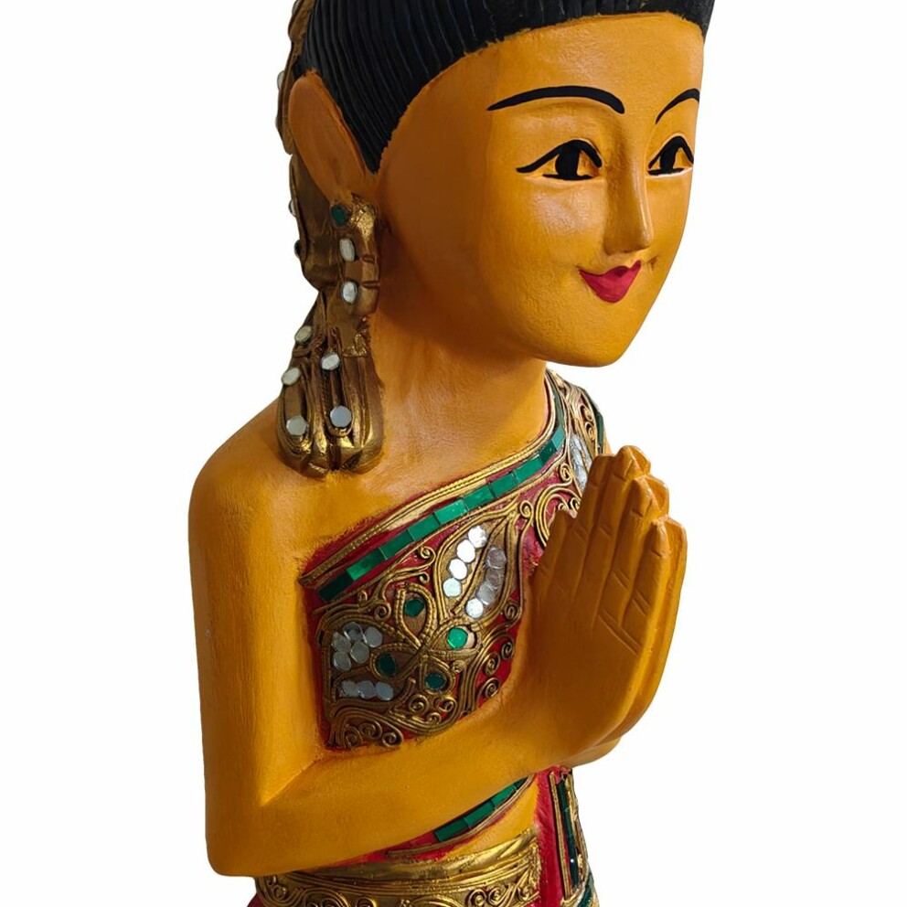 Original Thai Sawasdee Lady Statue – Hand-Carved in Chiang Mai
