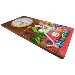 Reloj de pared de madera de teca con cuadro de masaje tailandés