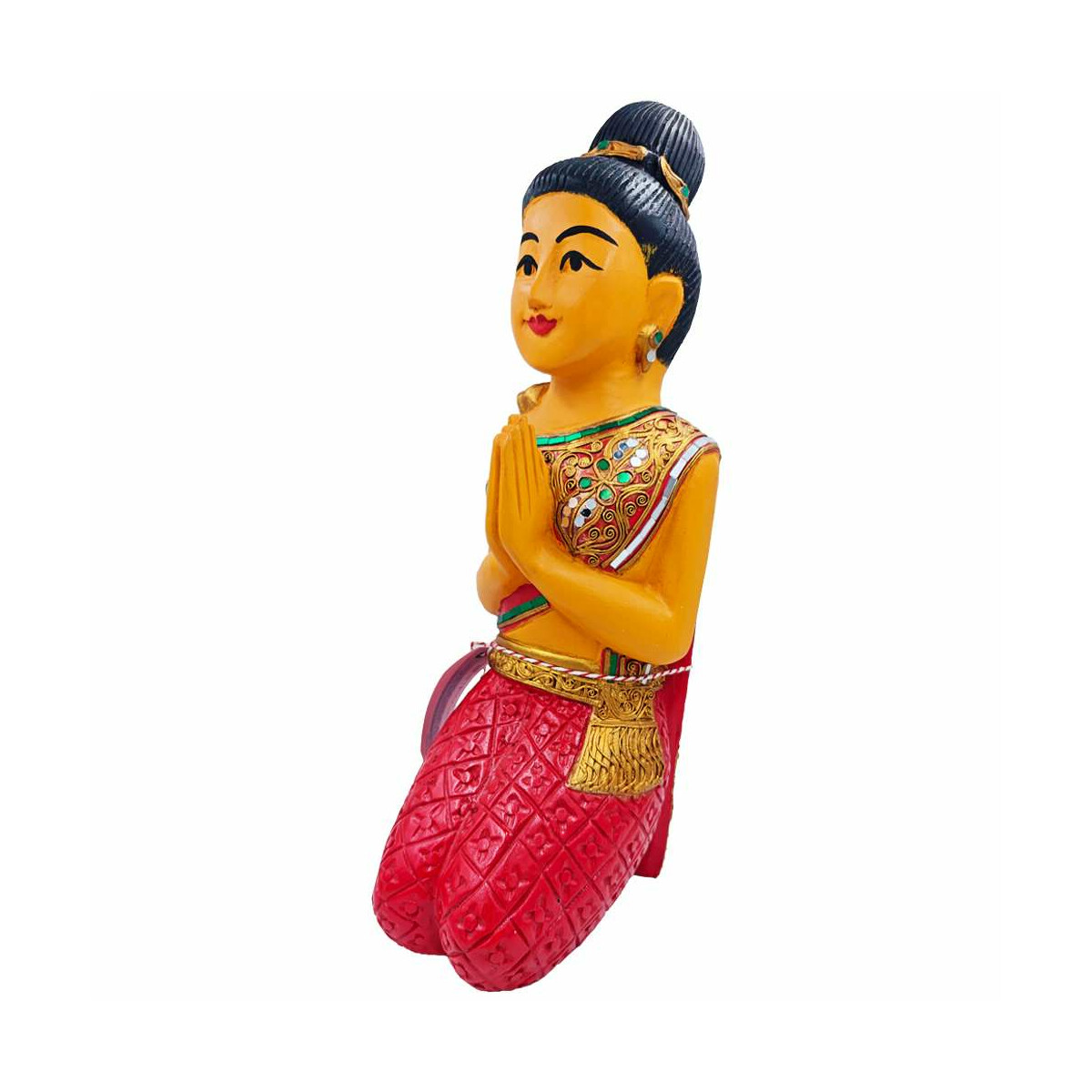 Thai Sawasdee Lady Statue Figur auf Knien - 51cm Rot