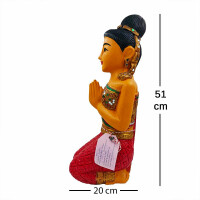Tajska figurka Sawasdee Lady klęcząca – 51 cm, czerwona