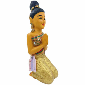 Thai Sawasdee Lady Statue Figur auf Knien - 51cm Gold
