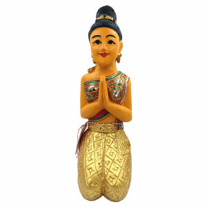 Thai Sawasdee Lady Statue Figur auf Knien - 51cm Gold