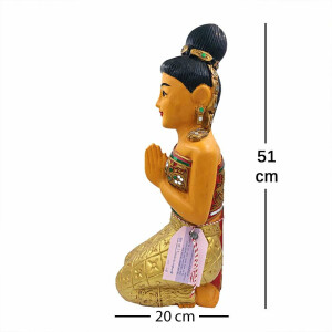 Thai Sawasdee Lady Statue Figur auf Knien - 51cm Gold