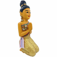 Thai Sawasdee Lady Statue Figur auf Knien - 51cm Gold