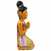 Thai Sawasdee Lady Statue Figur auf Knien - 51cm Gold