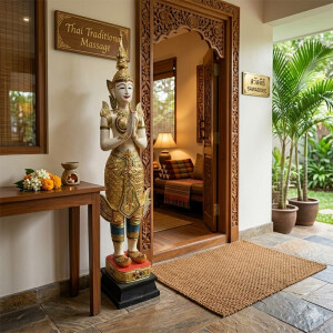 Figura Theppanom Guardián del Templo Tailandia – Madera Tallada 160 cm