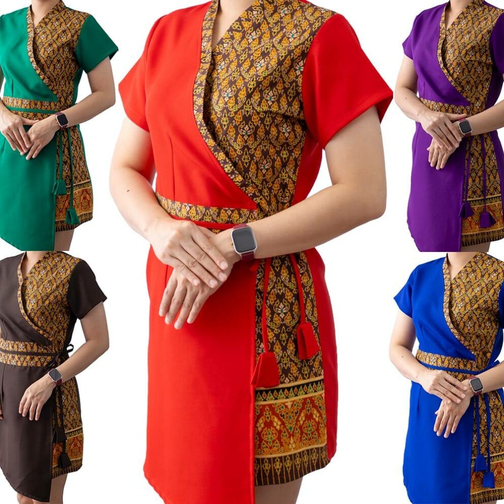 Abito Donna per Messaggio Thai con Motivo Tradizionale, S–XL - 5 Colori