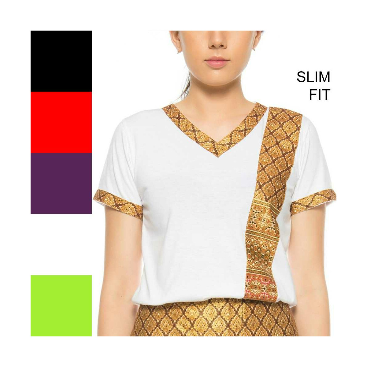 Thaimassage Damen T-Shirt mit traditionellem Muster, Slim...