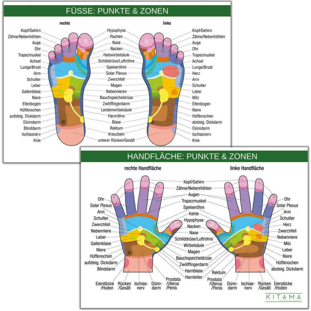 Poster DIN-A4 Fuß-Massage Hand-Massage Zonen Punkte 2 Stk.
