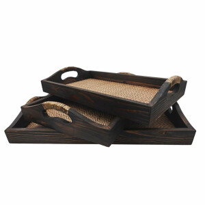 SET Thai Rattan Bambus Tablett Serviertablett Frühstückstablett