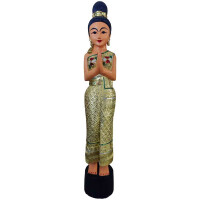 Thai sawasdee lady statua figura legno solido 130cm oro