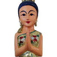 Statue de la dame thaïlandaise Sawasdee Figure en bois massif 130cm dor