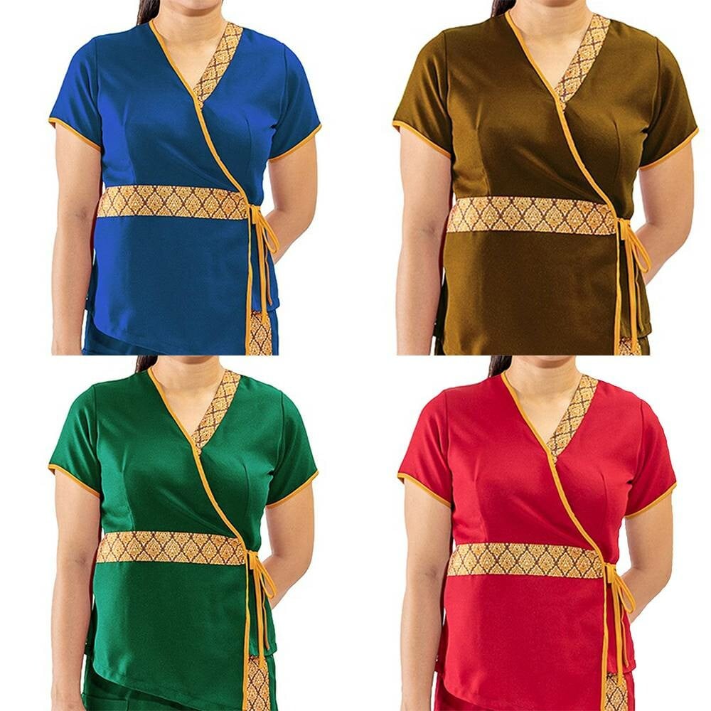 Womens Thai Massage Wrap Blouse with Traditional Pattern, S&