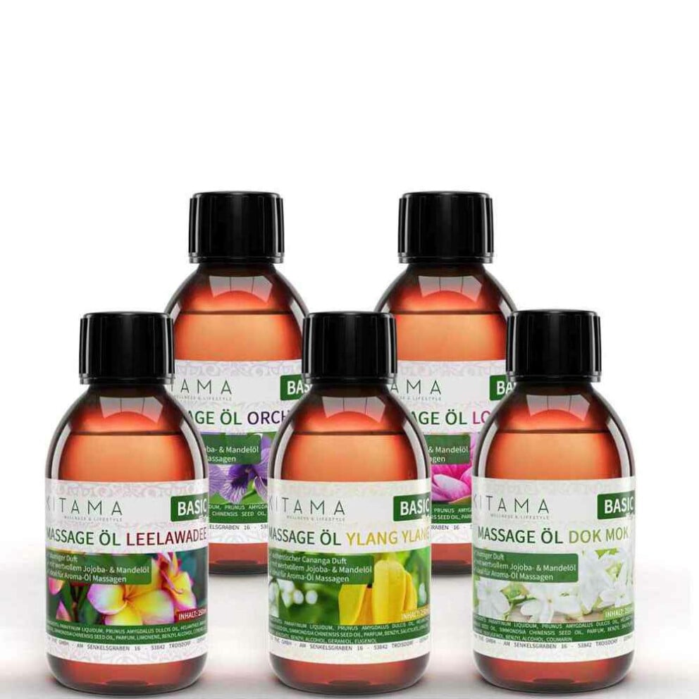 Massage Oil Thai Aroma Set 5 pcs. - Dok Mok Leelawadee Orchid Lotus Ylang Ylang