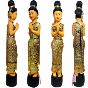Statue de la dame thaïlandaise Sawasdee Figure en bois massif 105cm