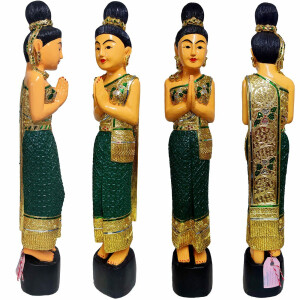 Thai Sawasdee Lady Statue Figur Holz Massiv 105cm